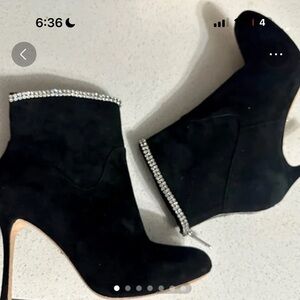 Badgley Mischka Suede Black Boots with crystal  Accents worn once size 8.5